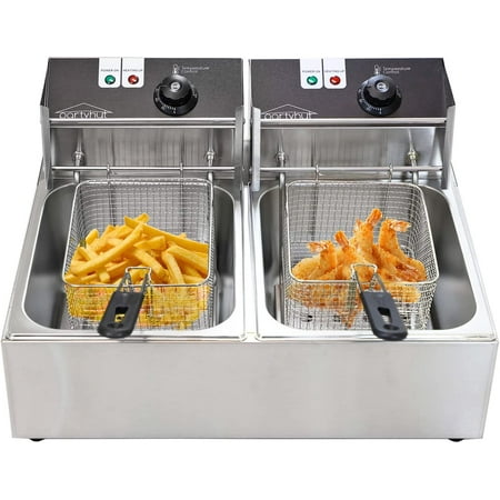 

12 Liter/12.6 Quart Dual-tank Commercial Deep Fryer Machine Double Basins Large Capacity Stainless Steel Countertop Fryer 110v Double Two Tank Design for Small Business and Events