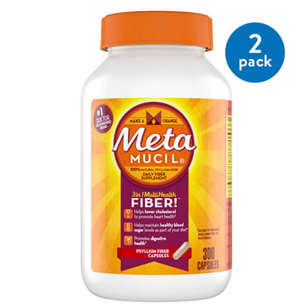 (2 Pack) Metamucil Multi-Health Psyllium Fiber Supplement Capsules, 300