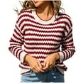 thumbnail image 2 of Abomasnow Sweaters for Women Fall Winter Crewneck Long Sleeve Warm Sweater Loose Wave Striped Color Block Knit Pullover Sweater Tops, 2 of 4