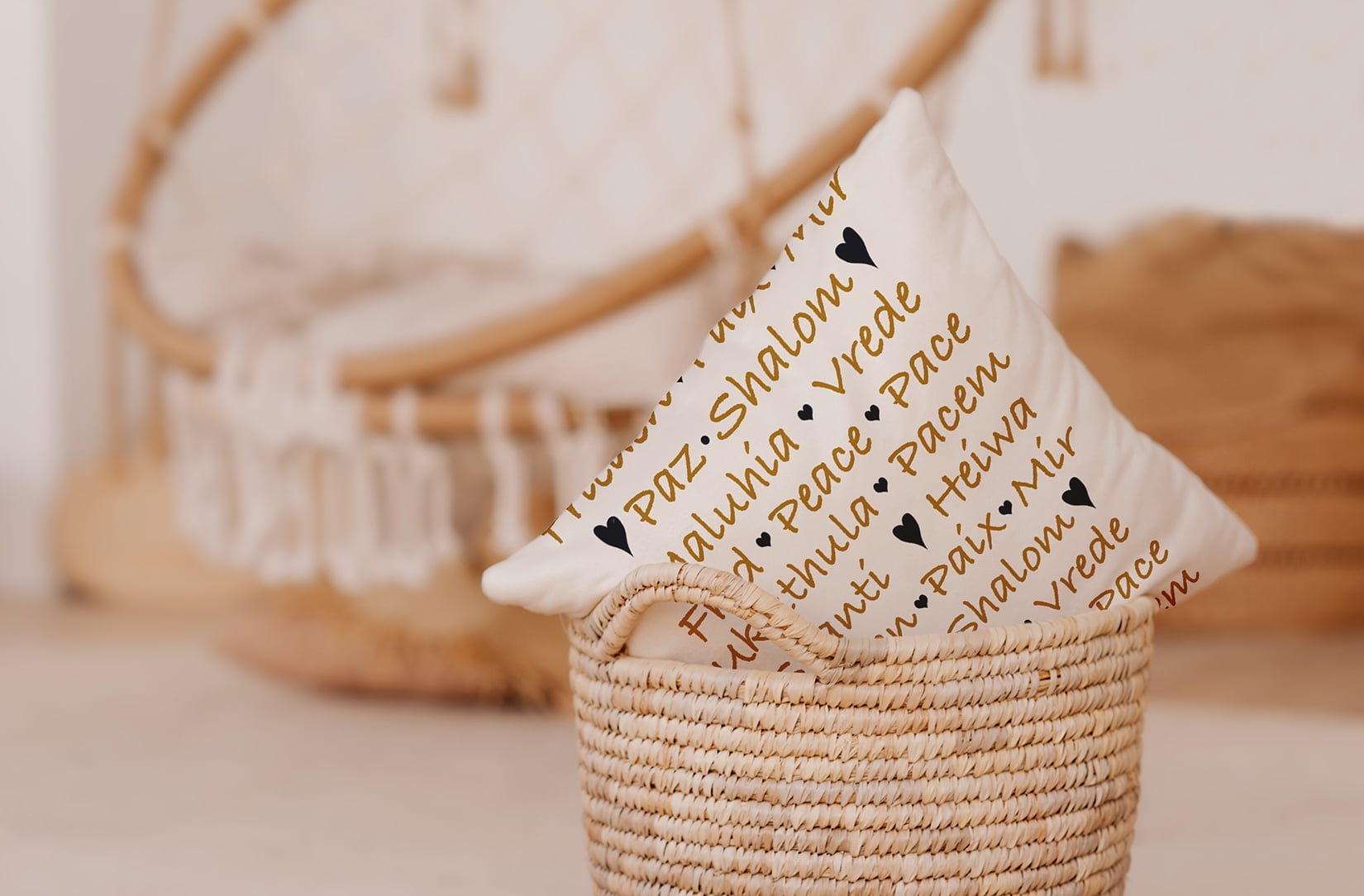 Simply Daisy Gold Colored Words of Peace Christmas Soft Spun Polyester Indoor/Outdoor Throw Pillow, 18" x 18"