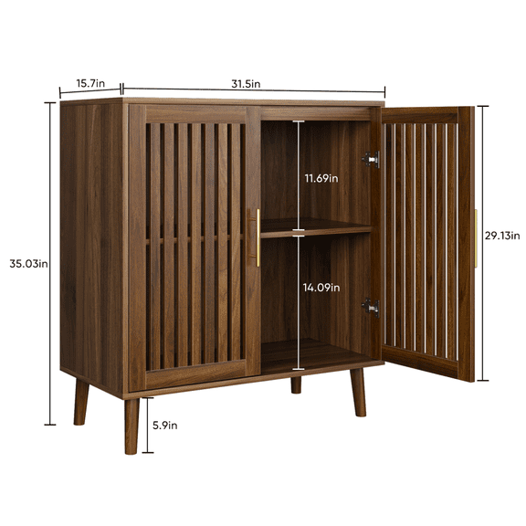 Gearwell Sideboard Buffet Cabinet, 31.5" Walnut Farmhouse Storage Credenza with Louvered Doors, Wood Coffee Bar Console Cabinet for Kitchen, Dining Room, Living Room or Entryway