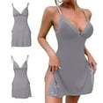 thumbnail image 2 of Jxximdong Nightgowns for Women Lace Trim Slit Nightgown Bowknot Decor Sleep Spaghetti Dress Grey Loungewear M, 2 of 9
