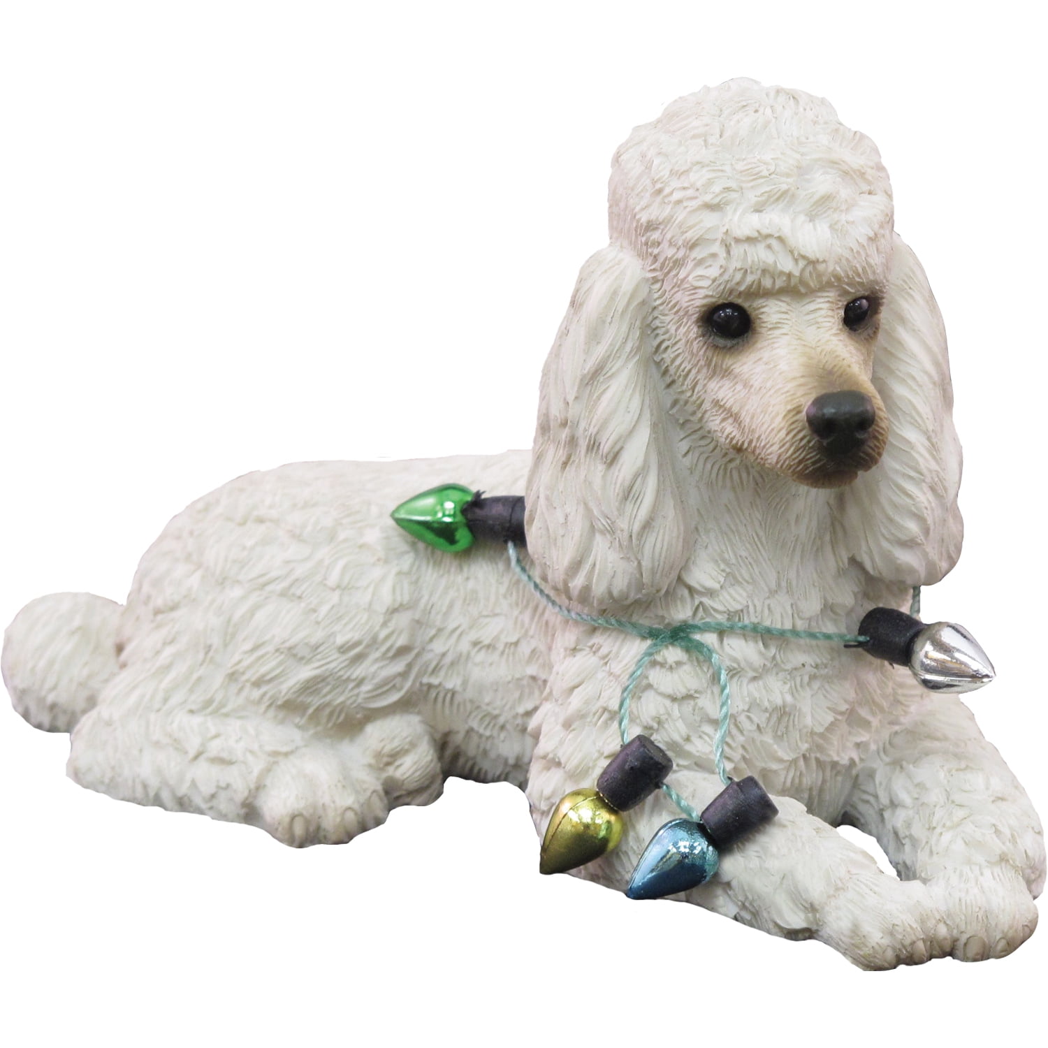 Sandicast Lying White Poodle with Lights Christmas Dog Ornament
