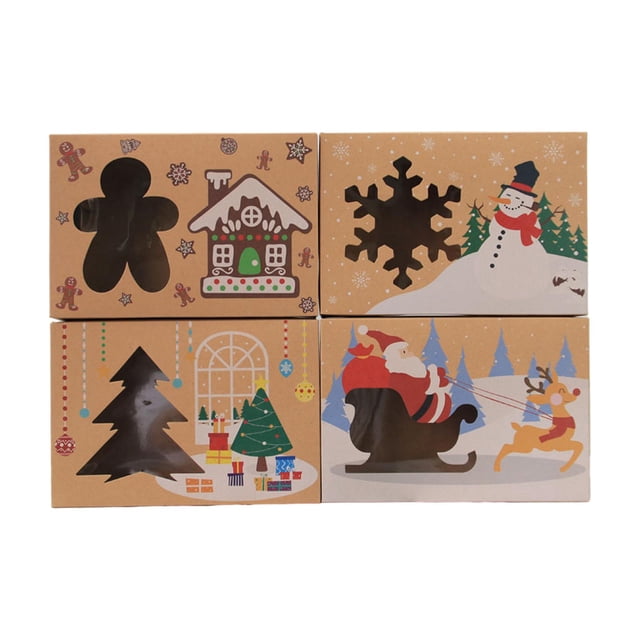 Christmas Cookie Boxes Pastry Boxes Window Decorating Treat Boxes Christmas Gift 4 Pieces