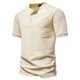 thumbnail image 3 of Camiseta de manga corta de algodón de color liso con cuello Henry de verano, 3 of 5