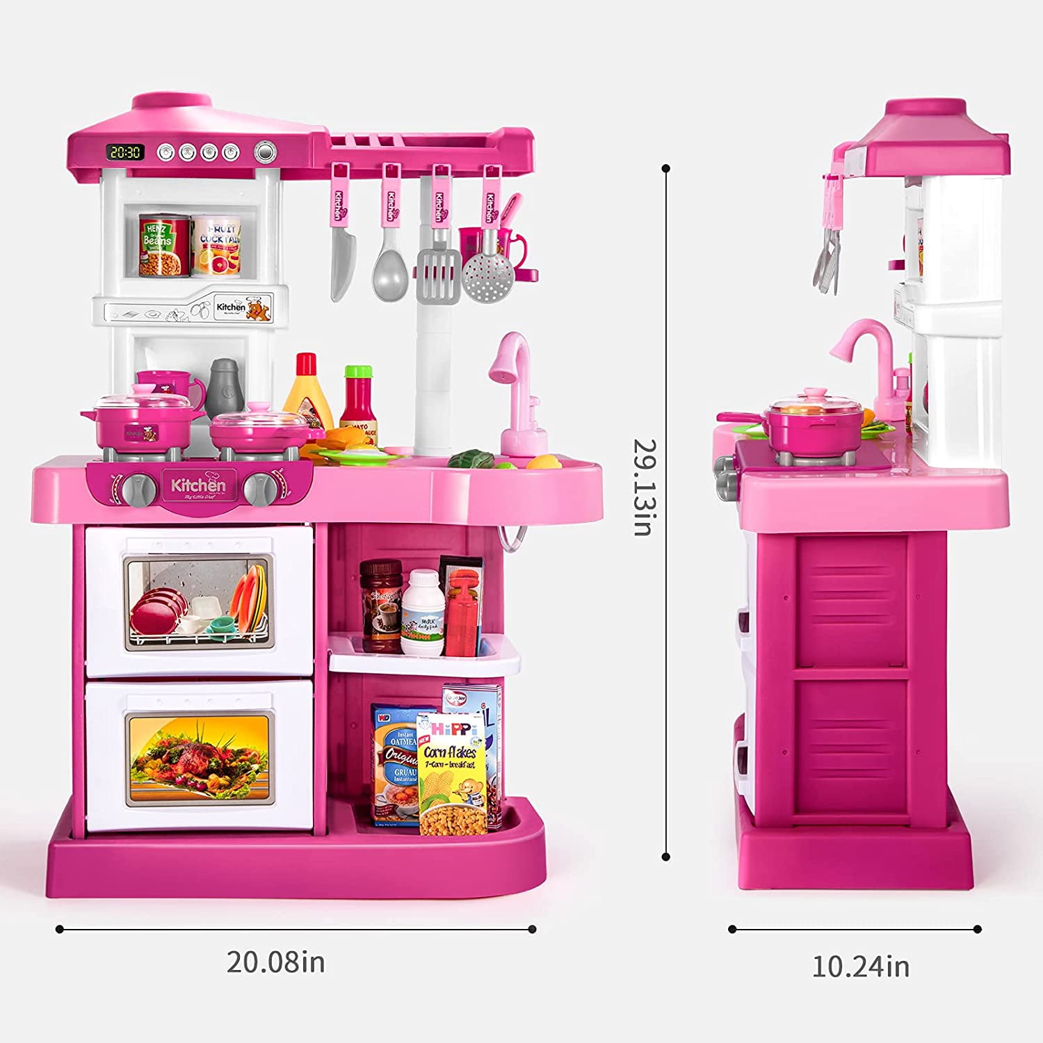 Temi Play Kitchen Playset Pretend Food - 53 PCS Pink Kitchen Toys for  Toddlers, Toy Accessories Toddler Set w/ Real Sounds and Light, Toddler  Outdoor 