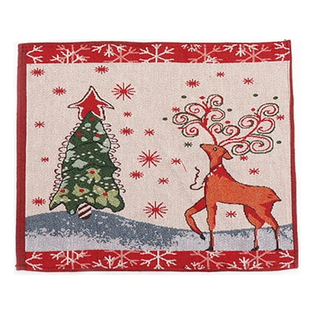 

Christmas Placemat Cute Cartoon Christmas Printed Knitted Fabric Coaster Heat Insulation Coaster Pad Table Decoration Kitchen Supplies