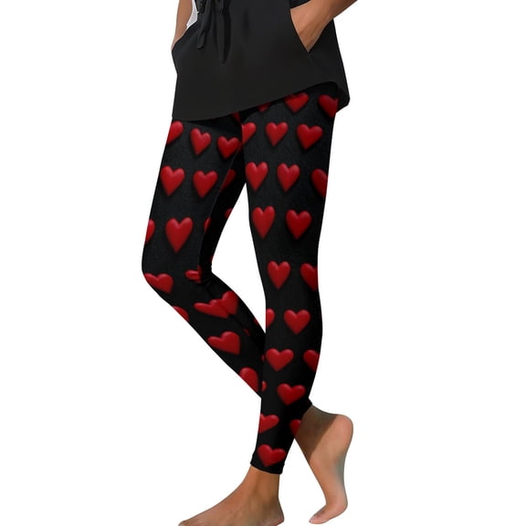 Vekome Womens Leggings Plus Size Valentines High Waisted Yoga Pants Seamless Heart Lightweight Running Tights Black L