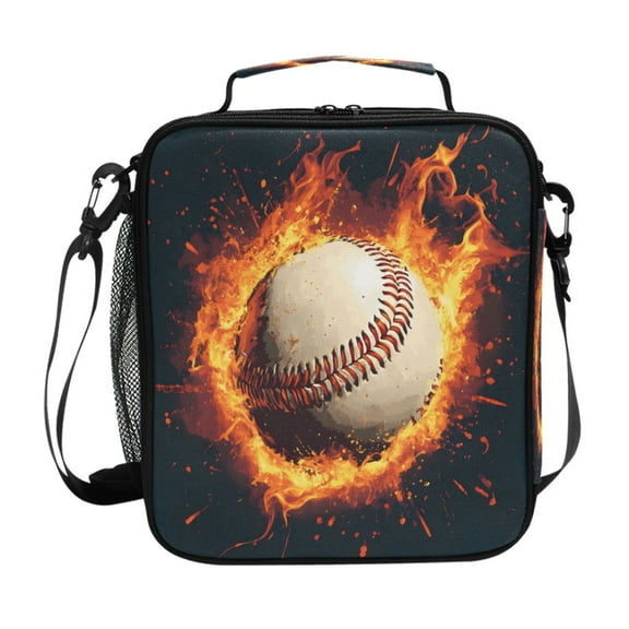 ALAZA Baseball with Flame Lunch Box Insulated Lunch Bag Reusable Thermal Cooler Tote School Picnic