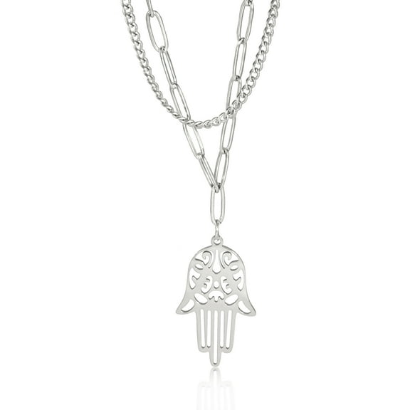 TEAMER Hamsa Hand Necklace Turkish Luck Symbol Double Layer Necklaces - Elegant, Adjustable