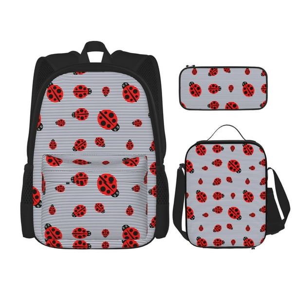 Fotbe Ladybug Set Escolar 3 en 1 para Niños - Mochila Duradera con Lonchera Aislante y Estuche para Lápices - Mochila Escolar para Niños y Niñas