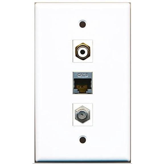 RiteAV - 1 Port RCA White and 1 Port Coax Cable TV- F-Type and 1 Port Shielded Cat6 Ethernet Wall Plate
