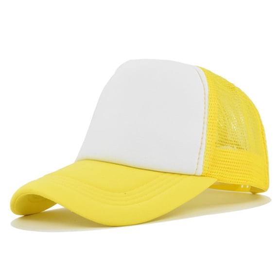 Unisex Sponge Color Block Baseball Cap,Classic Snapback Trucker Style Sun Visor,Soft Cotton Adjustable Bill Caps for Beach Pool Sports,All Season Casual Outdoor Hat Yellow