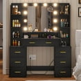 thumbnail image 7 of Amuzer Vanity Desk with Lighted Mirror, Makeup Vanity Table with Charging Station, Drawers, Black, 7 of 7
