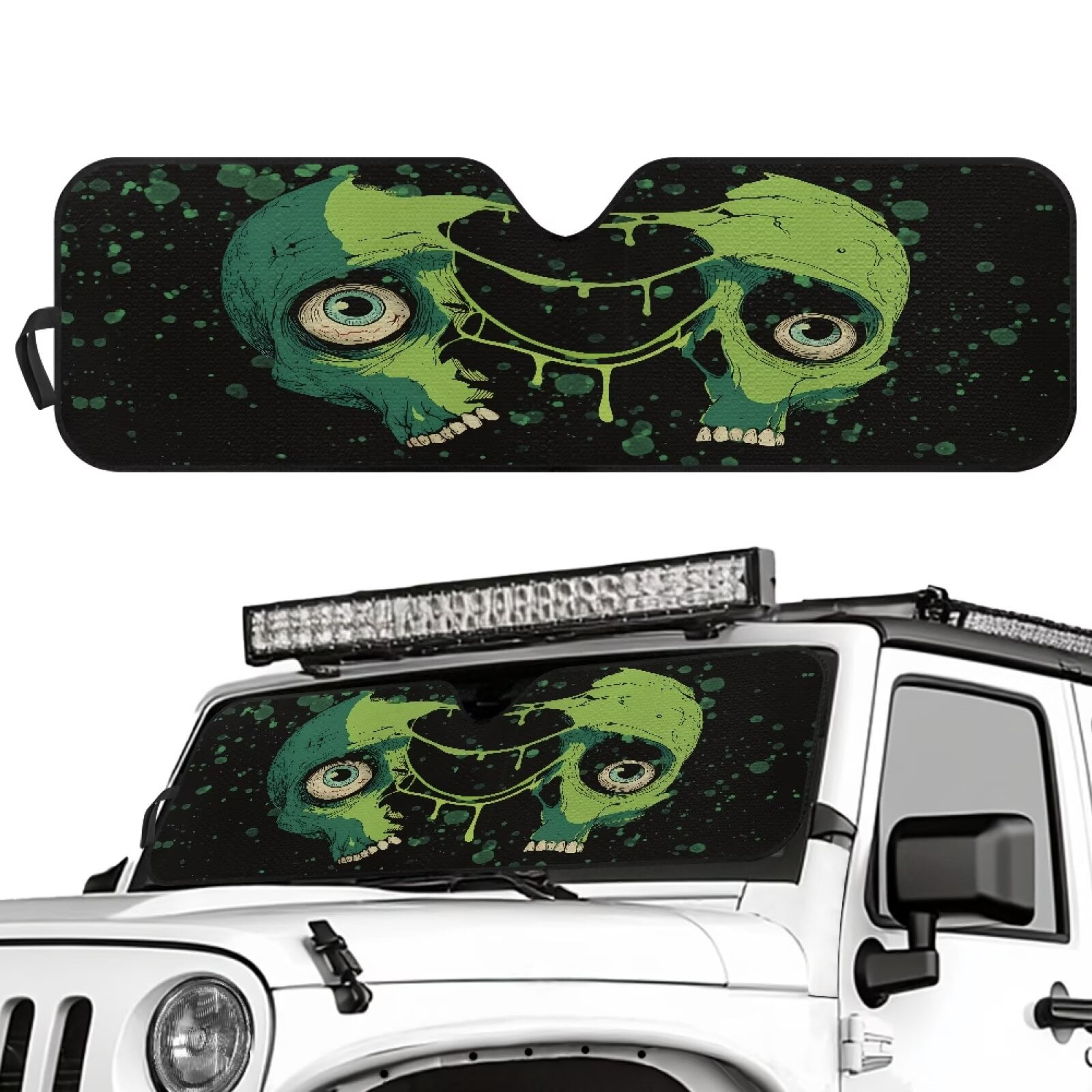 HUIACONG Green Skull Sun Shade Windshield Compatible with Jeep Wrangler Sun Shade fit for Jeep Wrangler JL JLU 2018-2025 / Jeep Gladiator 2020-2025 ,Keep Car Interior Cooler