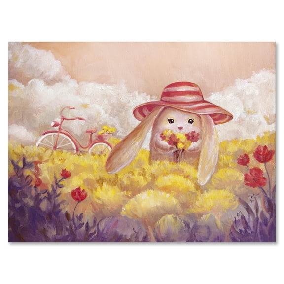 Designart ' Little Bunny With Yellow Flowers ' Traditional Canvas Wall Art Print