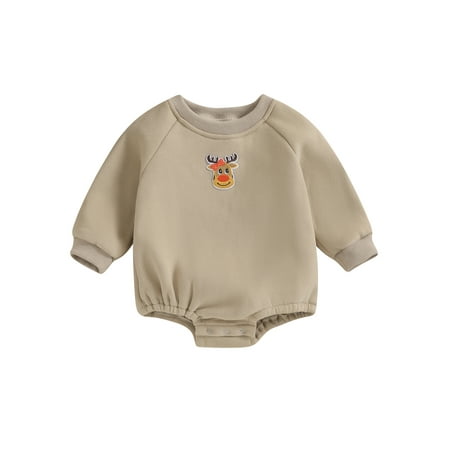 

Mioliknya Baby Christmas Fleece Lined Jumpsuit Embroidery Long Sleeve Romper