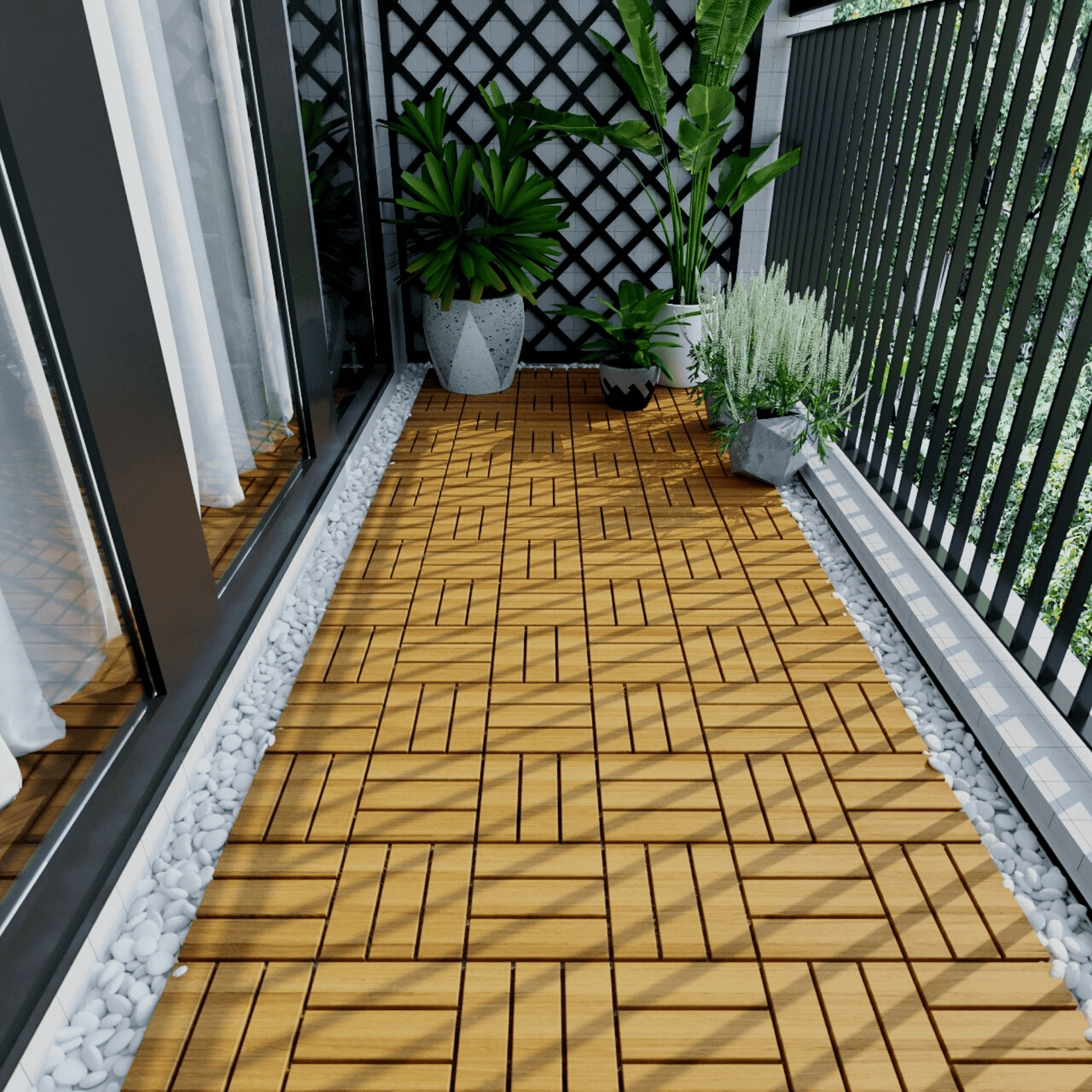 Indoor & Outdoor Wood Flooring 12" x 12" Tiles for Patio Garden, 10