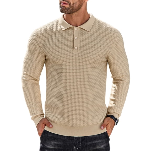 COOFANDY Men's Long Sleeve Lightweight Knit Polo Shirt - Fashion Casual Collared T-Shirt Sweater