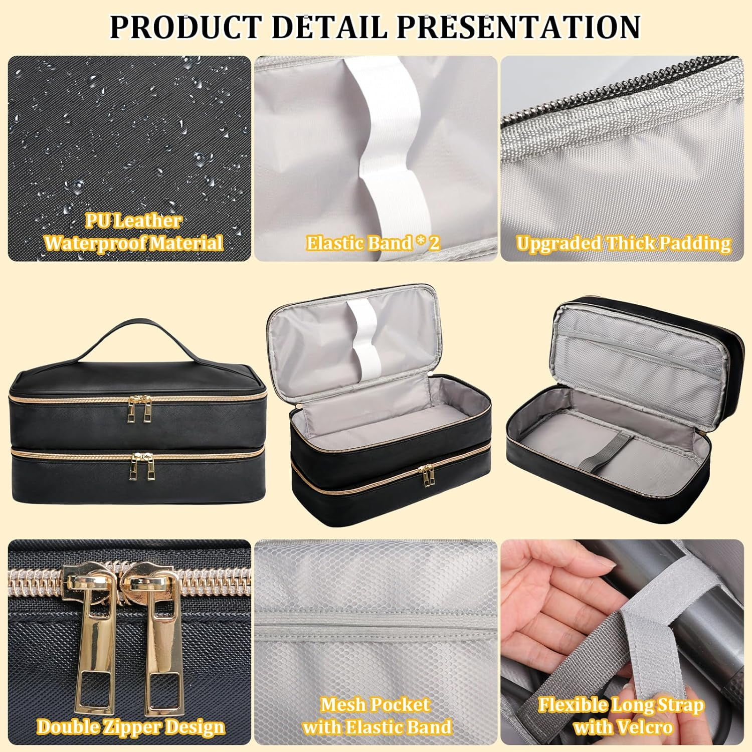 Aorsher Compatible with Shark Flex Style Hair Dryer Travel Case, Waterproof PU Leather Storage Bag for Travel Salon, Black