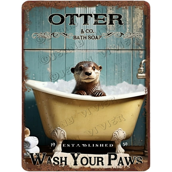 Funny Sea Otter Decor Vintage Bathroom and Bathtub Metal Tin Sign Decor Pet lovers Gift Farm Home Bar Bathroom Man Cave Retro Wall Art Poster Sign Accessories 12"x16"