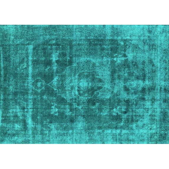 Ahgly Company Machine Washable Indoor Rectangle Oriental Turquoise Blue Industrial Area Rugs, 7' x 10'