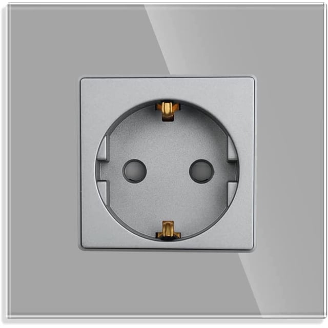 Toma de corriente simple gris 16Amp vidrio Tomas schuko Toma de pared con contacto de protección de empotrar-86mm, 250V, 1 compartimento JFHHH pequeña