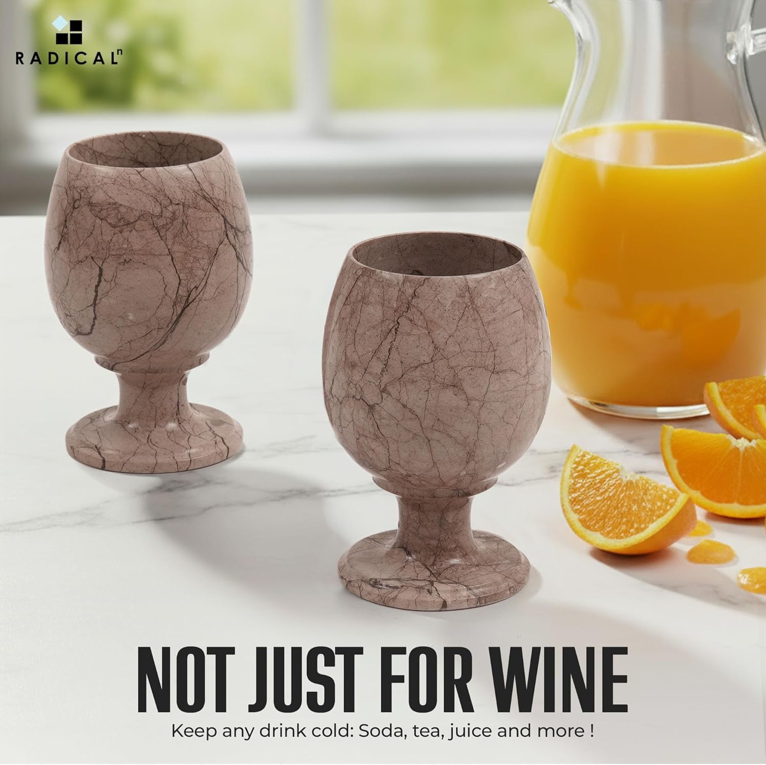 Radicaln Marble Wine Glasses Set of 2 Handmade Marinara 5 inch Drinking Glasses For Bar Décor, Ideal Stem Drinking Glassware For Red and White wine