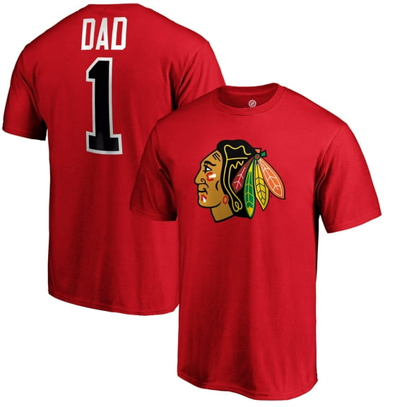 Men's Red Chicago Blackhawks #1 Dad T-Shirt