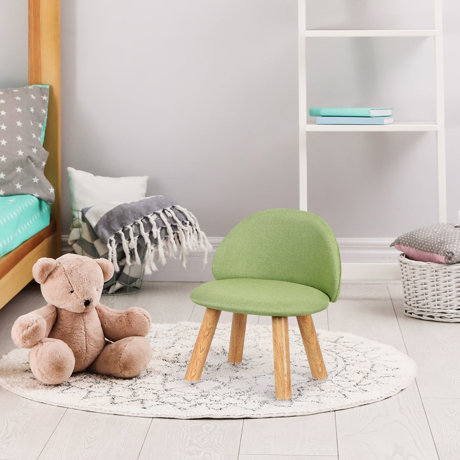 Oumilen Upholstered Kids Indoor Accent Chair with Wooden Legs, Green