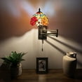 thumbnail image 2 of Tiffany Style Sconce Lamp Swing Arm Blue Stained Glass Dragonfly LED Bulb Included 13”W*8”D*15”H, 2 of 11