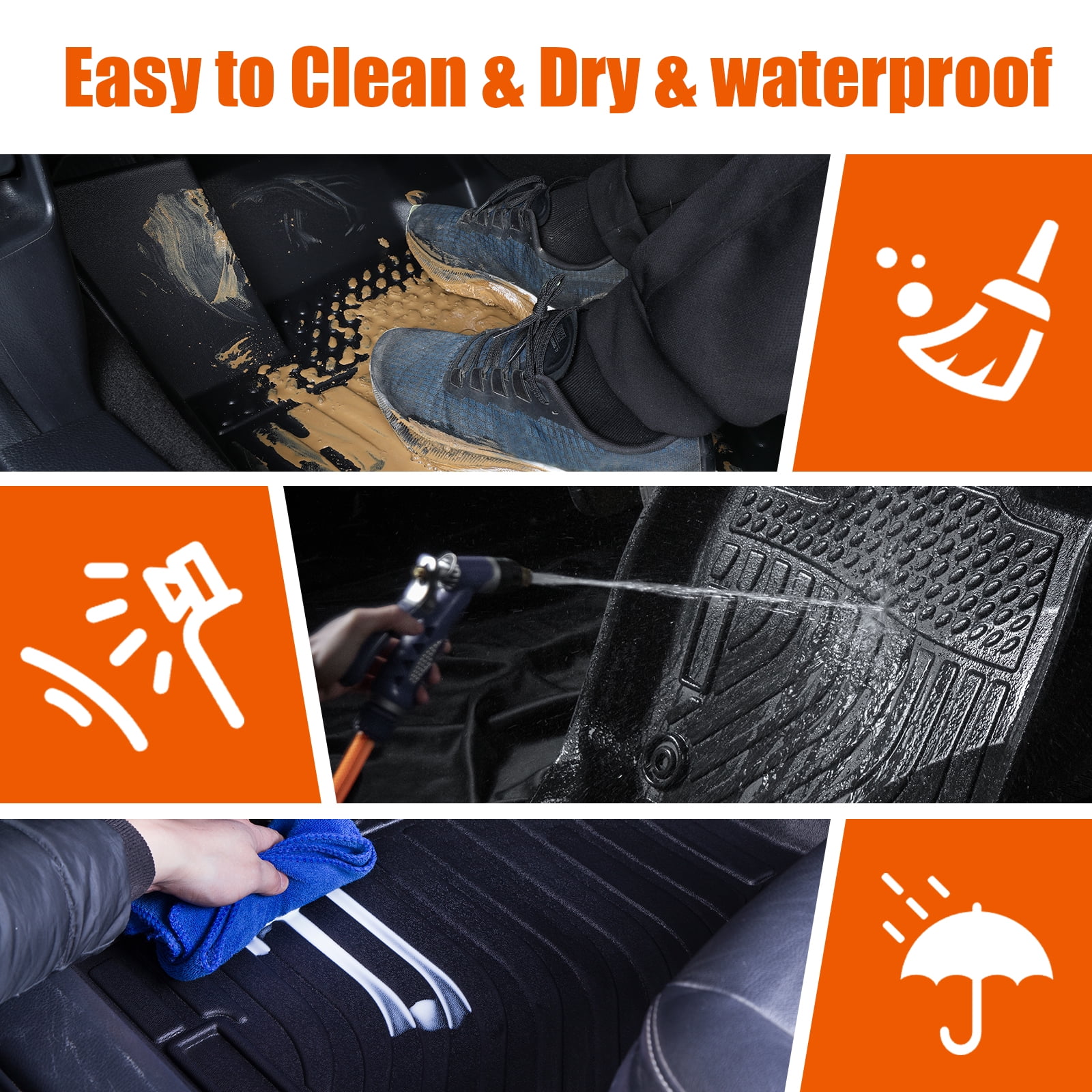 Rubber Car Floor Set - 3-Piece All-Weather Protection-TPE Rubber Car Floor Mats