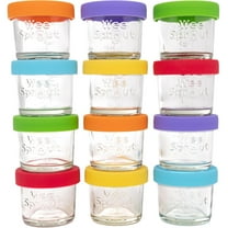 WeeSprout Glass Baby Food Storage Jars w/ Silicone Lids (4 oz, 12 Pack, Bright Variety)
