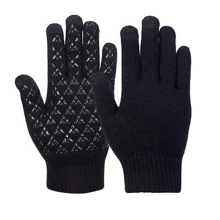 IYTR Winter Gloves for Men Women Warm Gloves with Thermal Soft Knit Lining Elastic Cuff Gloves Heating Warm Ski Half Finger Gloves Black Free Size