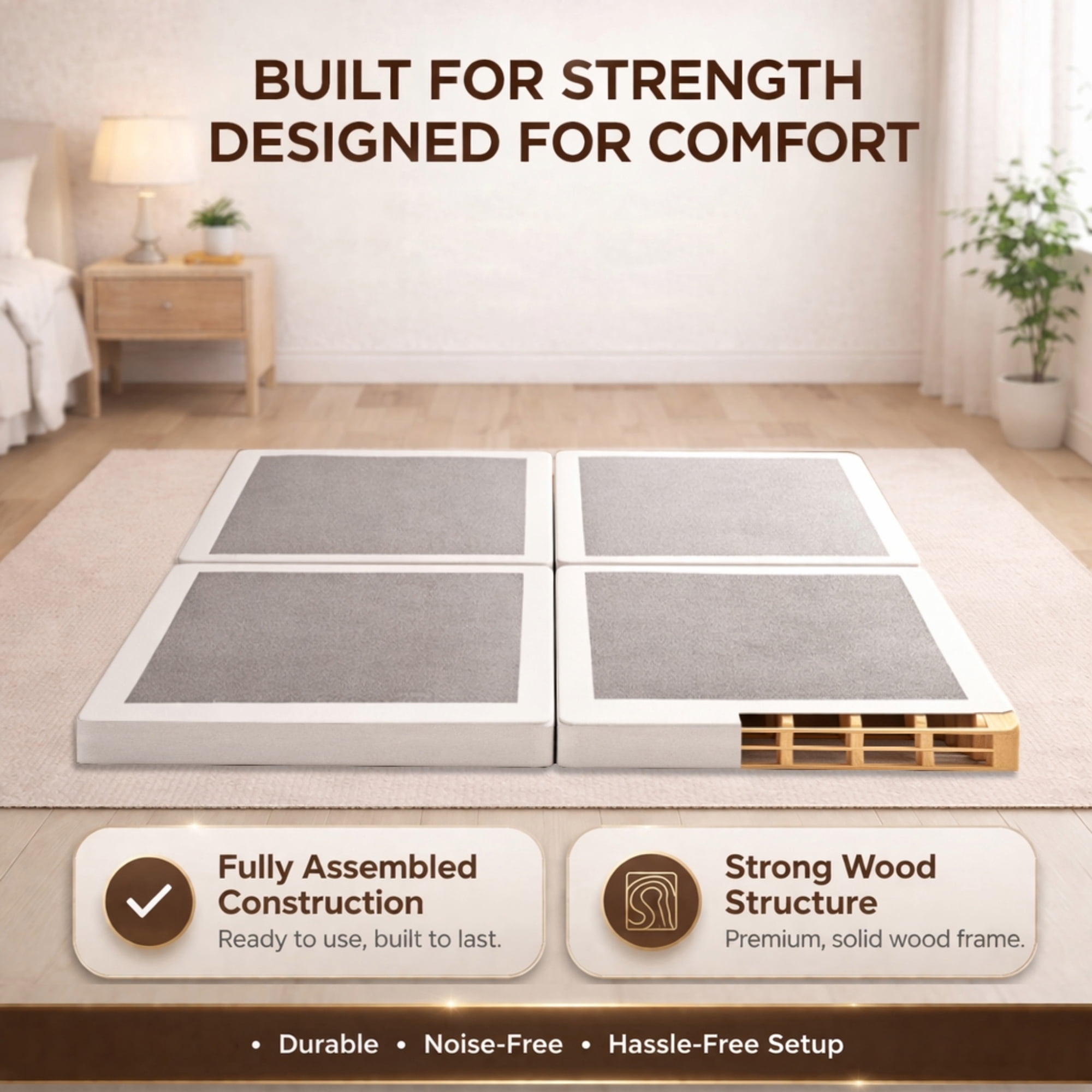 Continental Sleep King Size Box Spring Mattress Foundation, 1.5-Inch Wood Base, Quiet and Noise Free, Fully Assembled, White