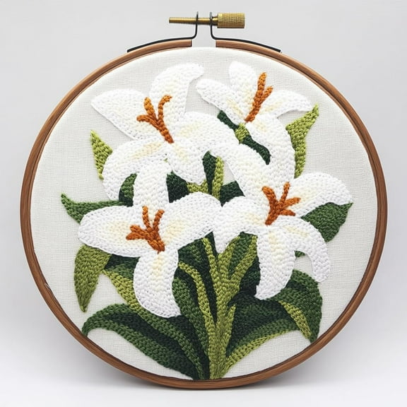 DIY Punch Needle Kits White Lily Flowers Easy for Beginners Punch Needle Embroidery Set with Hoop Stamped Pattern for Craft lovers and Home Decor-4