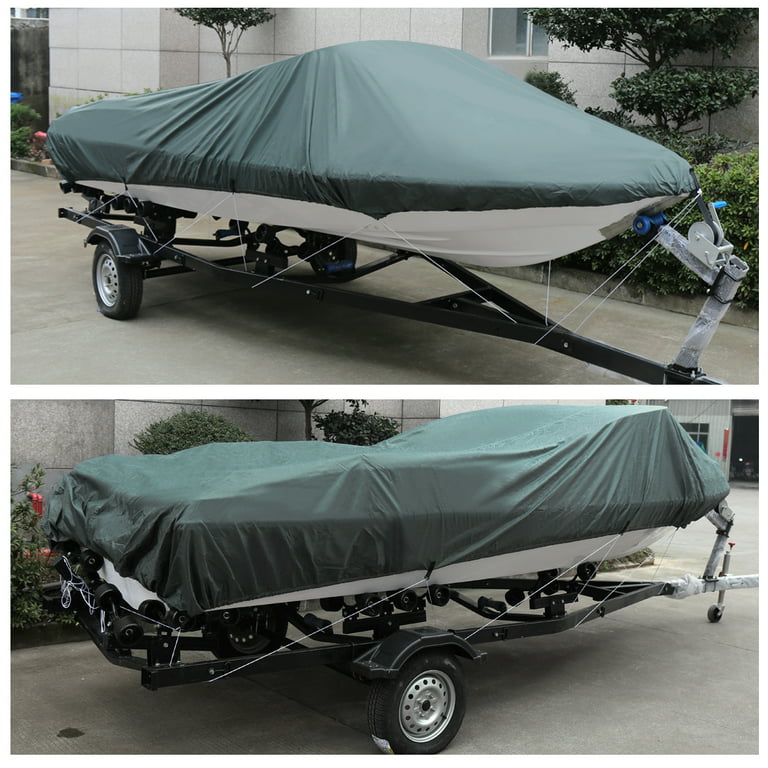 Unique Bargains V-Hull Fishing Ski Boat Runabout Gray 210 Denier Fit 16'-18' Trailerable Boat Cover Waterproof and Sun Protectio