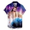 thumbnail image 4 of Easter Tops for Men Short Sleeved Festive Relaxed Print Jesus Shirt for Men,Purple,M, 4 of 4