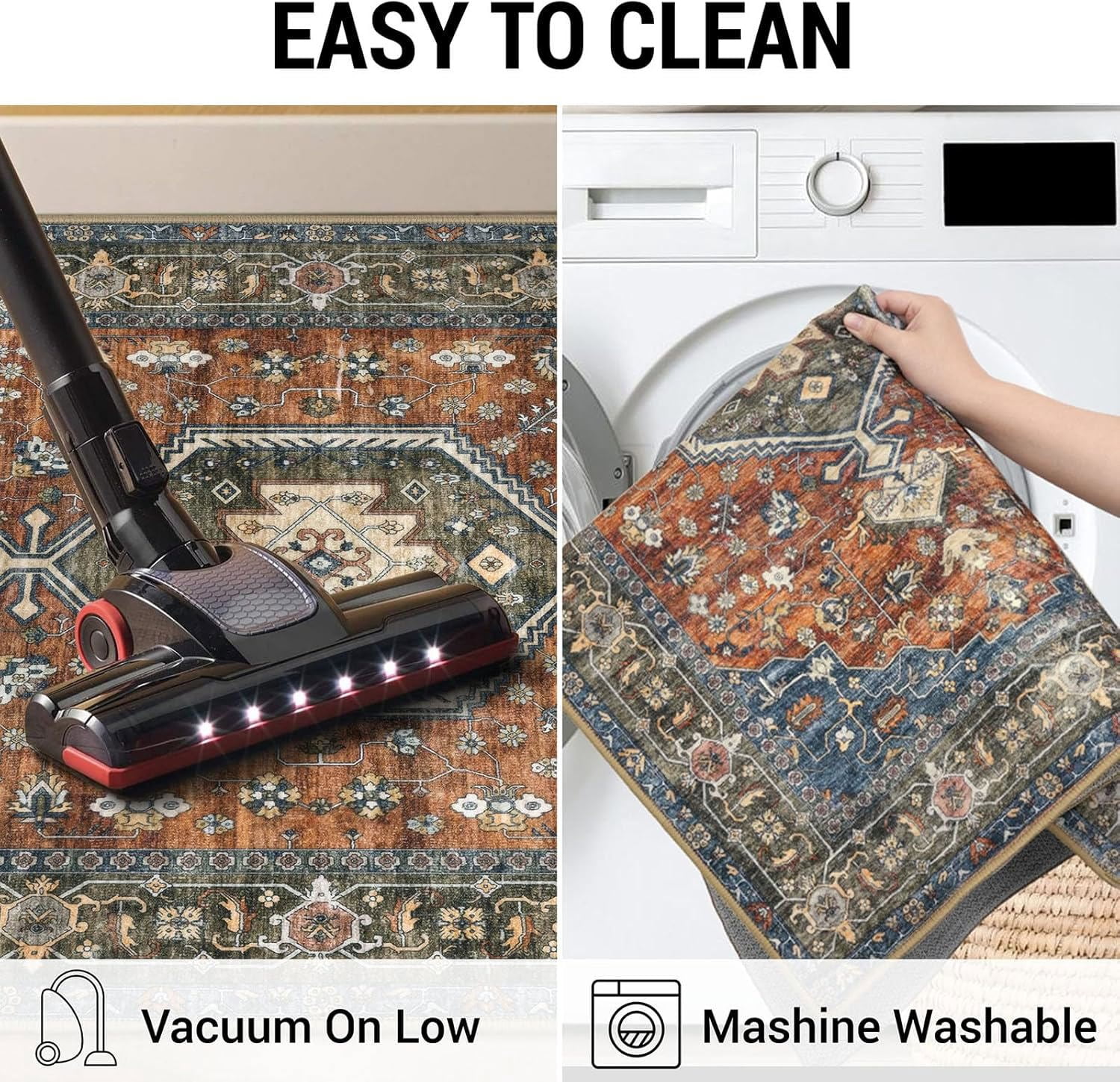 GLATTICE Washable Rugs 3x5 Brick Red Area Rugs Vintage Floral Rug for Living Room Non-Slip Kitchen Rugs Soft Printed Distressed Entry Rug Low-Pile Throw Rug Carpet for Entryway Bedroom