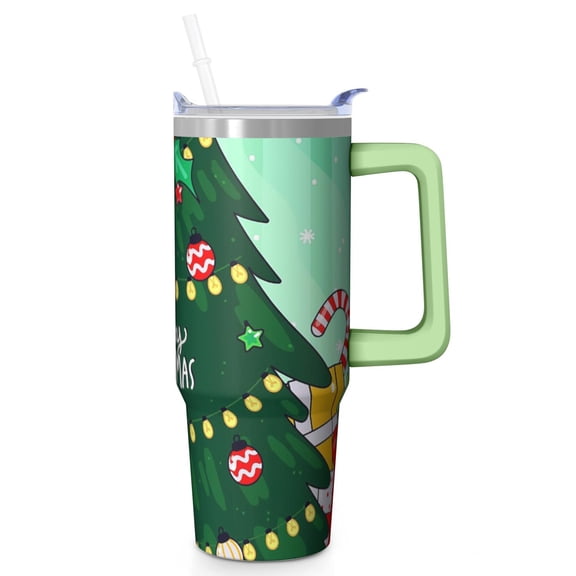 30 oz Christmas Elk Ornaments Tumbler with Handle and Straw, Stainless Steel Insulated Cup 30 oz, Leak Proof Holiday Mug, Festive Gift