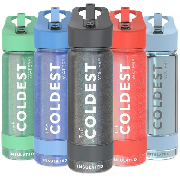 Coldest Sports Water Bottle - Straw Lid Bottle with Handle Leak Proof, Vacuum Insulated Stainless Steel, Double Walled, Thermo Mug, Metal Stardust 18 oz