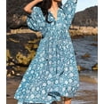 thumbnail image 2 of Eilly Bazar Blue Floral Print Dress for Women Short Sleeve Female Casual Long Dress L, 2 of 5