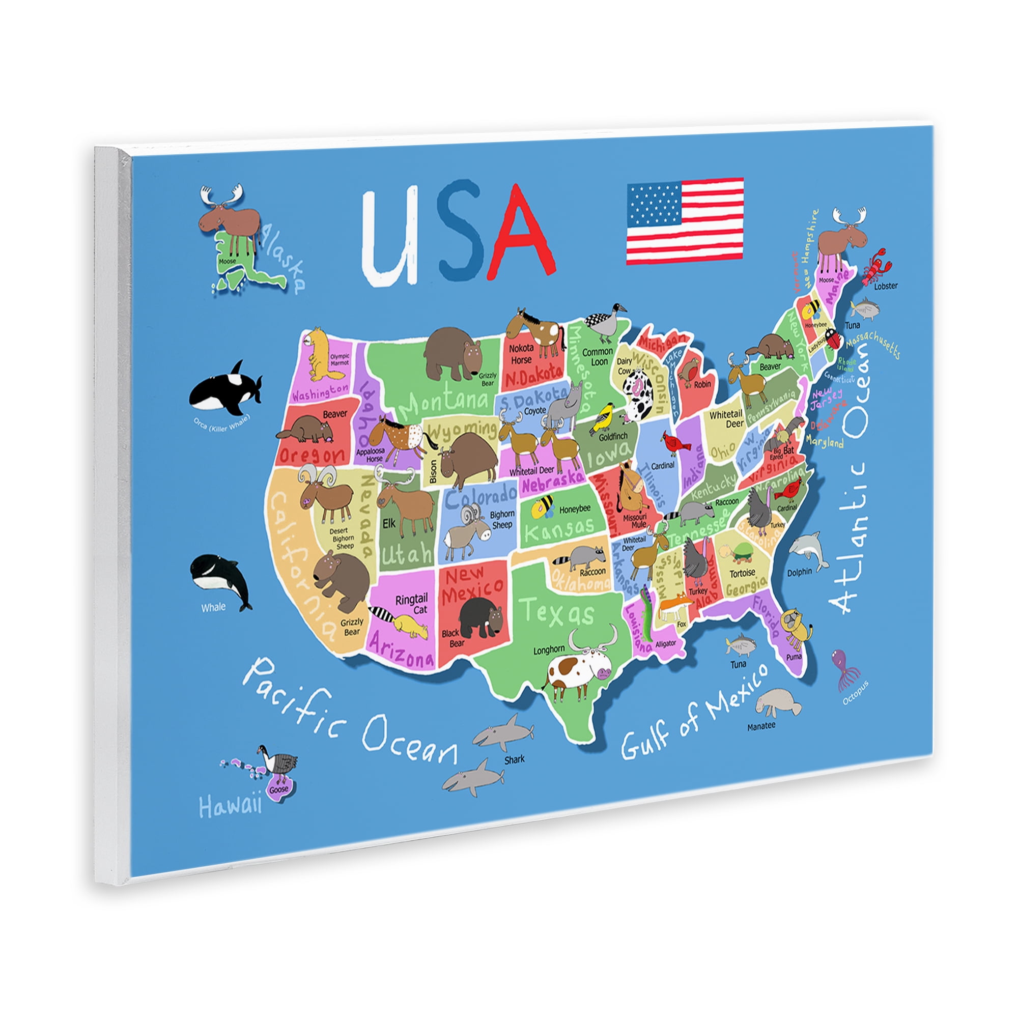 Stupell Industries United States Animal Map Travel & Places Painting Unframed Art Print Wall Art, 19 x 13