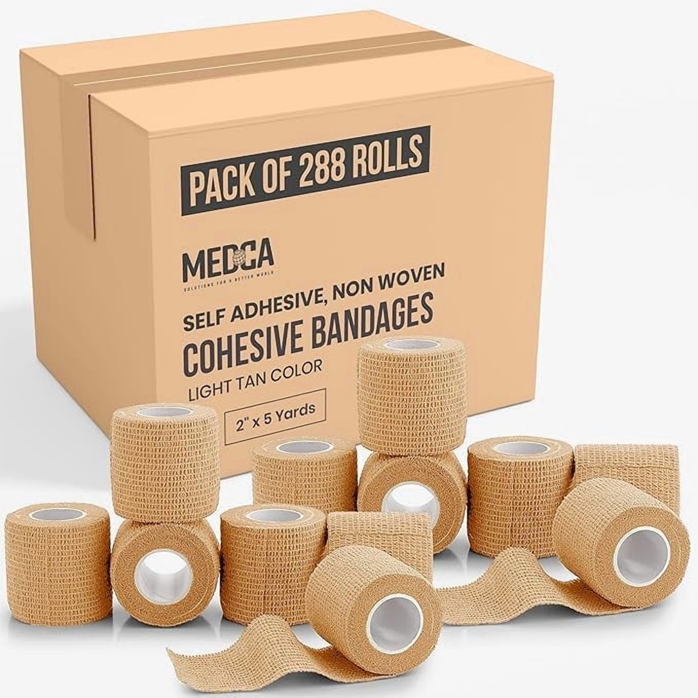 MEDca Self-Adherent Cohesive Bandages - 2" x 5 Yards, Bulk Pack of 288 Rolls, Skin Color, Ideal for Medical Use, First Aid & Sports