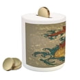 thumbnail image 2 of Japanese Piggy Bank, Grunge Style Oriental Water Koi Carp Fish Aquatic Theme Distressed Pattern, Ceramic Coin Bank Money Box for Cash Saving, 3.6" X 3.2", Multicolor, by Ambesonne, 2 of 4