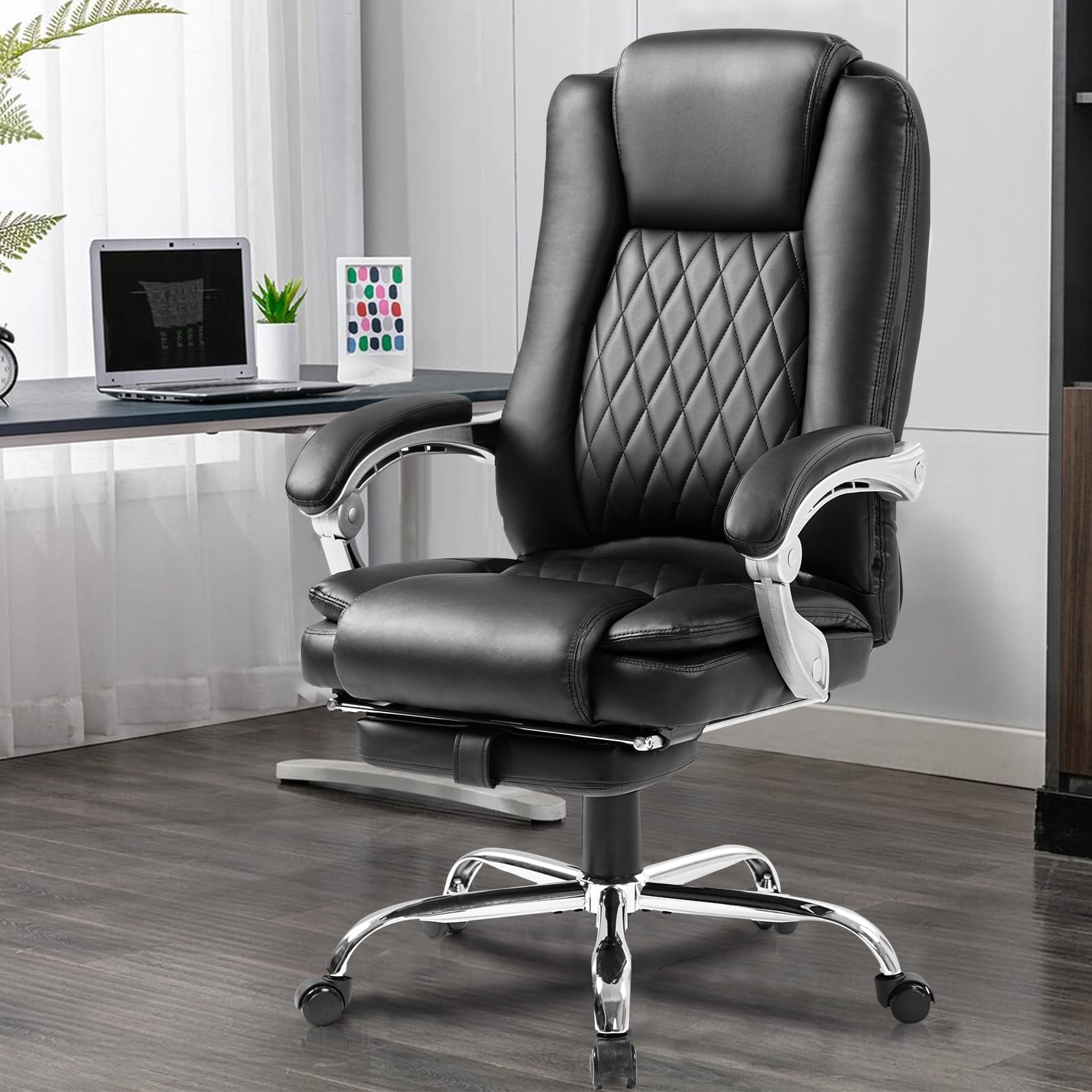 400lbs Big and Tall Executive Leather Office Chair with footrest Heavy Duty, Reclining, and Stylish Computer Desk Chair