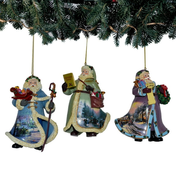The Ashton-Drake Galleries Victorian Winter Scenes Santas Ornament Collection Issue #40 Painter of Light Artistry Three Dimensional Elegance  Christmas Decoration Set of 3 by Thomas Kinkade 4-inches