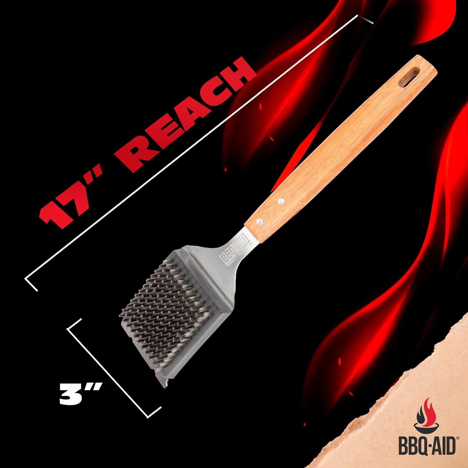 Grill Brush and Scraper for Barbecue – Grill Brush for Outdoor Grill with Extended, Large Wooden Handle and Replaceable Stainless Steel Bristles Head –No Scratch- BBQ Grill Brush for Any Grill
