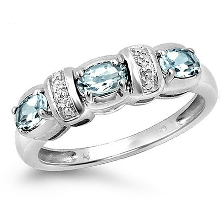 JewelersClub 0.66 Carat Aquamarine Gemstone and Accent White Diamond Ring