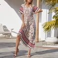 thumbnail image 3 of Pompotops Robe d'Été à Manches Courtes et Col en V Imprimée pour Femmes, Robe Longue Taille Haute, 3 of 7